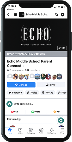SOZO Parent Connect Facebook page on a mobile phone