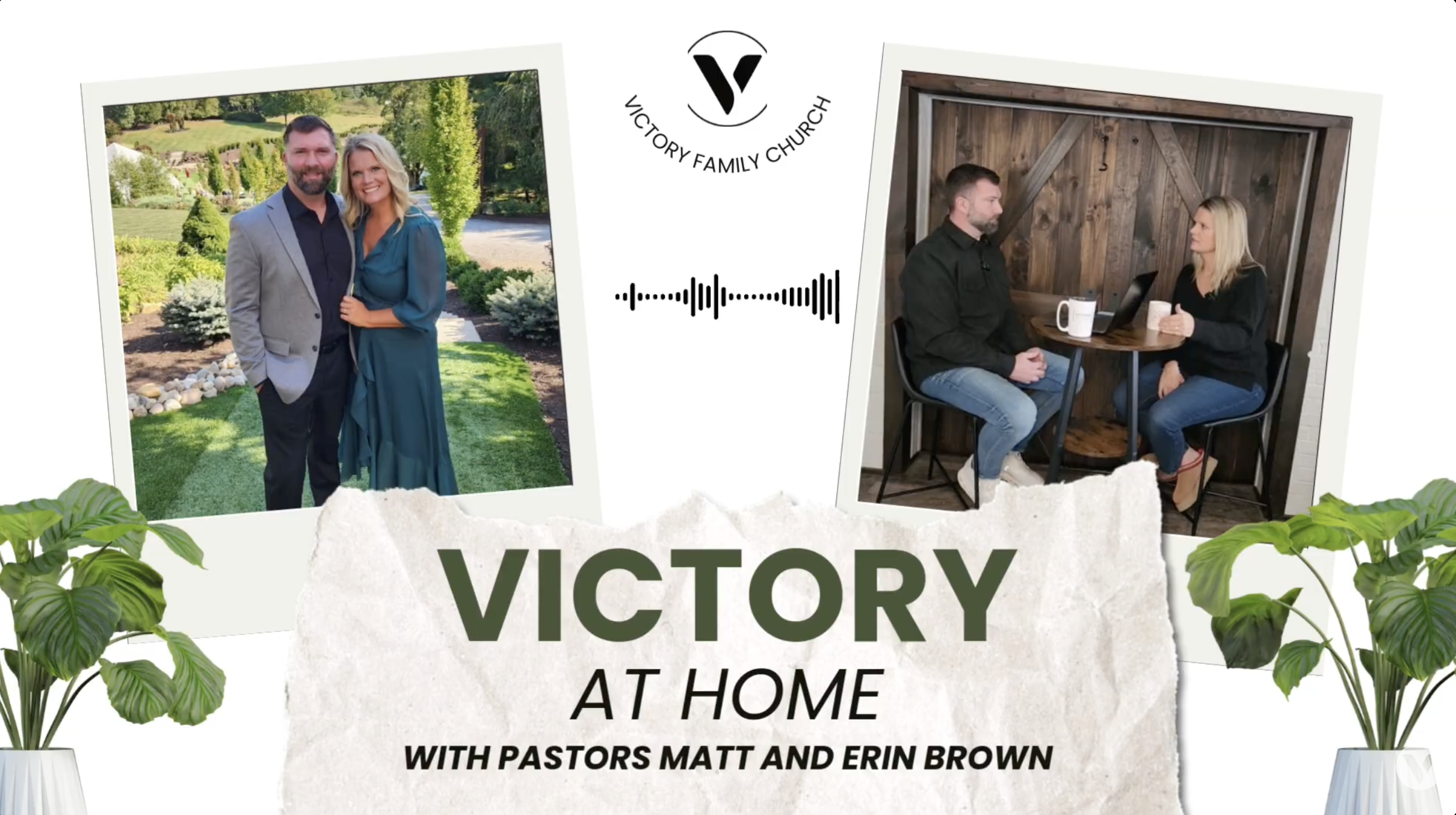 Person holding a smartphone with the Victory Family Church podcast page open